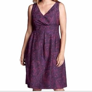 Lands End Womens 14 Burgundy Paisley Fit & Flare Sleeveless Surplice Midi Dress